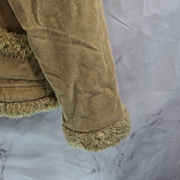 Vtg Y2K Jacket Women Large Tan Sherpa Teddy Fuzzy Corduroy Coat Mob Mudd 90s - Picture 4 of 14